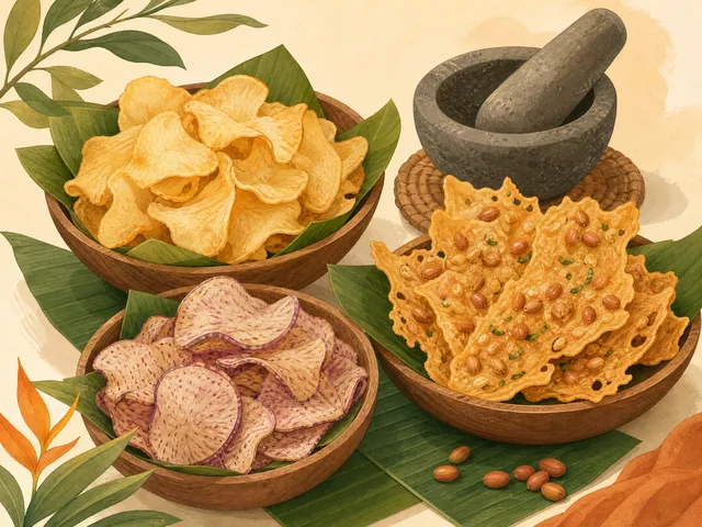 Ilustrasi aneka keripik dan peyek